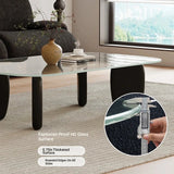 Stylish Tempered Glass and Ash Wood Coffee Table - Modern Design with Rounded Edges, 0.75in Thickened Surface, Perfect for Living Room Décor hmr-4796