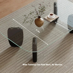 Stylish Tempered Glass and Ash Wood Coffee Table - Modern Design with Rounded Edges, 0.75in Thickened Surface, Perfect for Living Room Décor hmr-4796