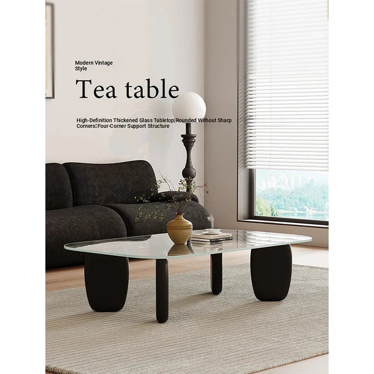 Stylish Tempered Glass and Ash Wood Coffee Table - Modern Design with Rounded Edges, 0.75in Thickened Surface, Perfect for Living Room Décor hmr-4796