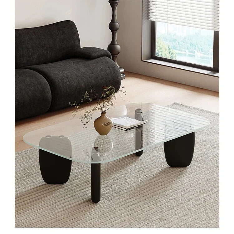 Stylish Tempered Glass and Ash Wood Coffee Table - Modern Design with Rounded Edges, 0.75in Thickened Surface, Perfect for Living Room Décor hmr-4796
