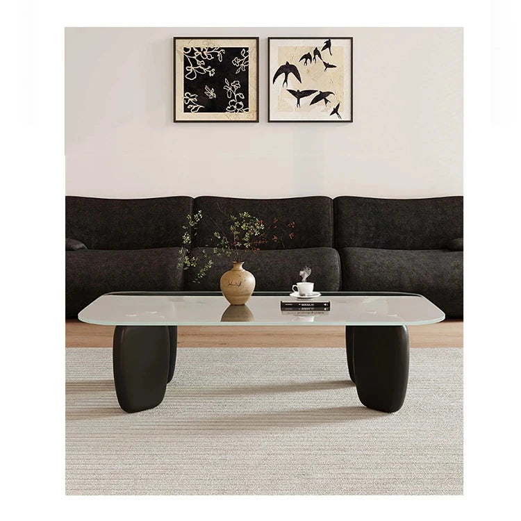 Stylish Tempered Glass and Ash Wood Coffee Table - Modern Design with Rounded Edges, 0.75in Thickened Surface, Perfect for Living Room Décor hmr-4796