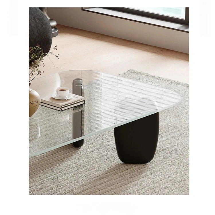 Stylish Tempered Glass and Ash Wood Coffee Table - Modern Design with Rounded Edges, 0.75in Thickened Surface, Perfect for Living Room Décor hmr-4796