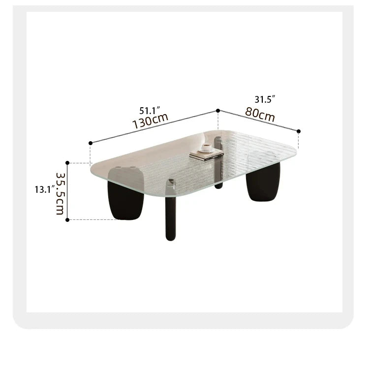 Stylish Tempered Glass and Ash Wood Coffee Table - Modern Design with Rounded Edges, 0.75in Thickened Surface, Perfect for Living Room Décor hmr-4796