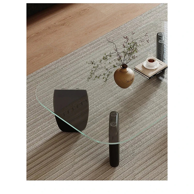 Stylish Tempered Glass and Ash Wood Coffee Table - Modern Design with Rounded Edges, 0.75in Thickened Surface, Perfect for Living Room Décor hmr-4796