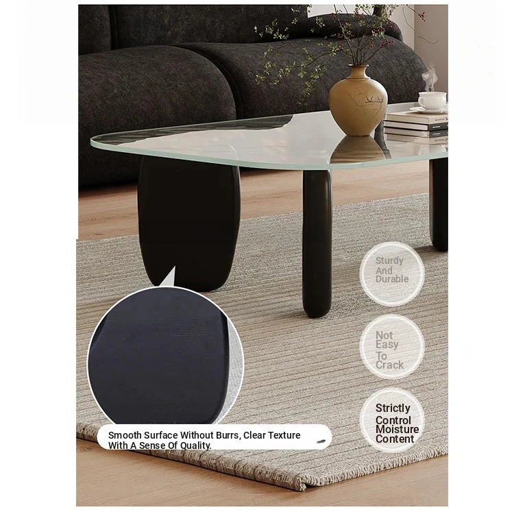 Stylish Tempered Glass and Ash Wood Coffee Table - Modern Design with Rounded Edges, 0.75in Thickened Surface, Perfect for Living Room Décor hmr-4796