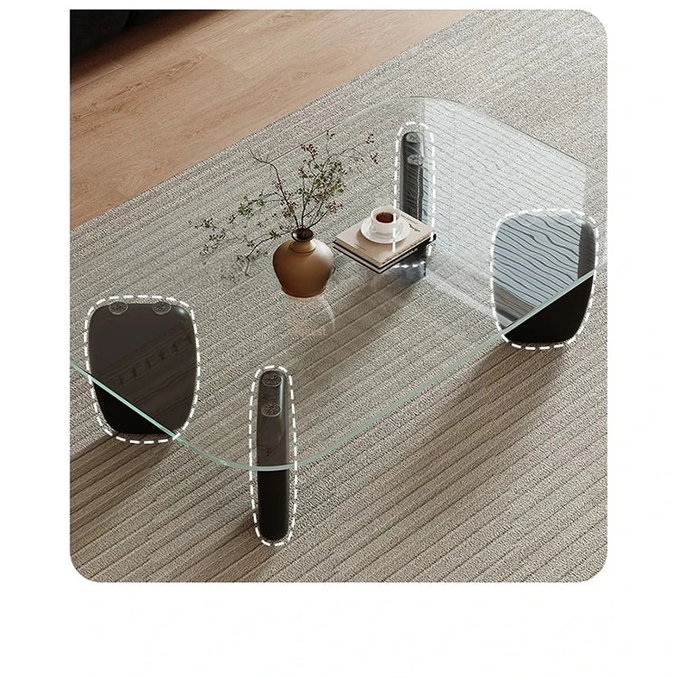 Stylish Tempered Glass and Ash Wood Coffee Table - Modern Design with Rounded Edges, 0.75in Thickened Surface, Perfect for Living Room Décor hmr-4796