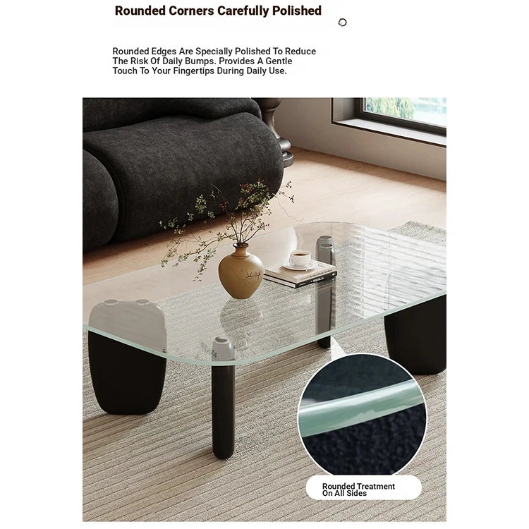 Stylish Tempered Glass and Ash Wood Coffee Table - Modern Design with Rounded Edges, 0.75in Thickened Surface, Perfect for Living Room Décor hmr-4796