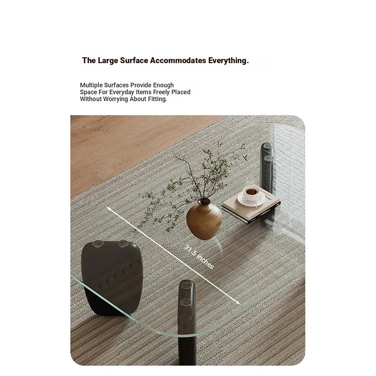 Stylish Tempered Glass and Ash Wood Coffee Table - Modern Design with Rounded Edges, 0.75in Thickened Surface, Perfect for Living Room Décor hmr-4796