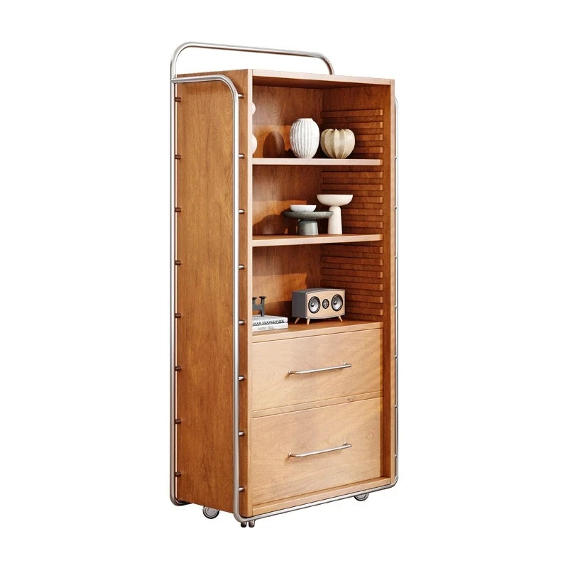 Elegant Ash Wood and Glass Cabinet with Stainless Steel Accents - Modern Home Storage Solution hmr-4800