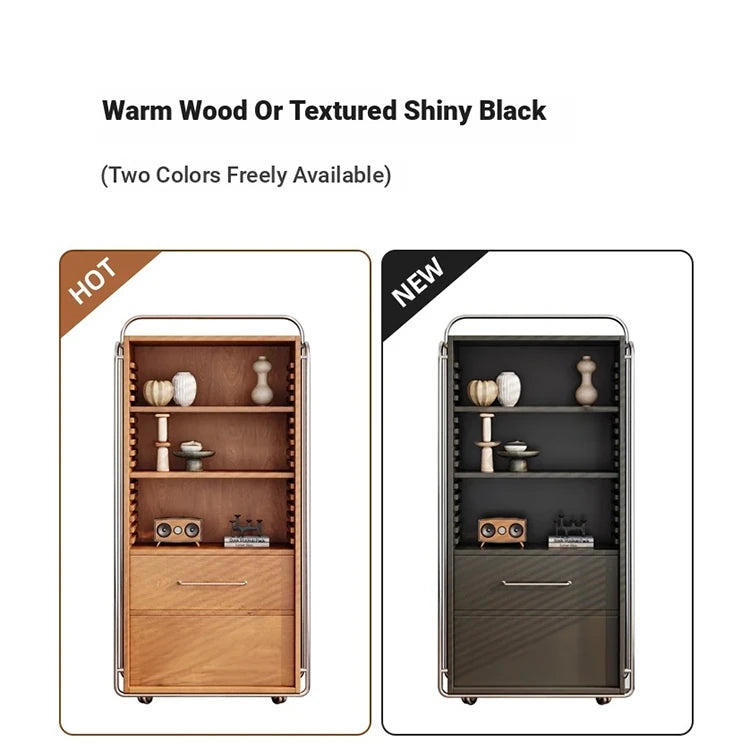 Elegant Ash Wood and Glass Cabinet with Stainless Steel Accents - Modern Home Storage Solution hmr-4800