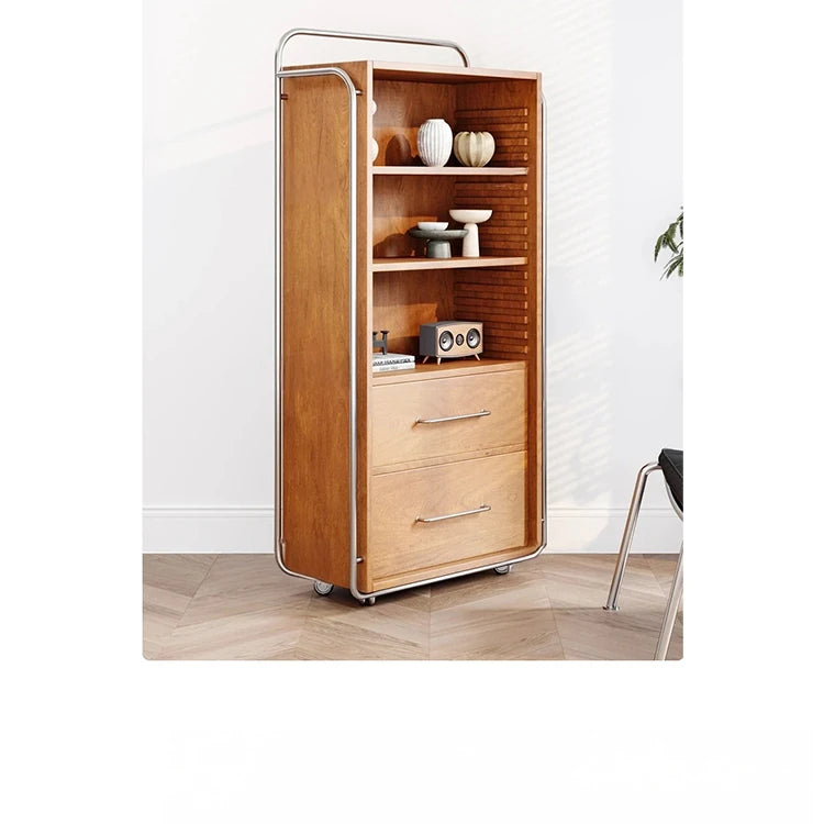 Elegant Ash Wood and Glass Cabinet with Stainless Steel Accents - Modern Home Storage Solution hmr-4800