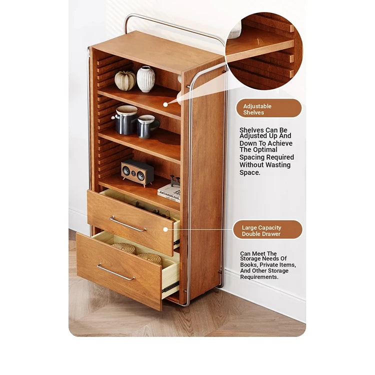 Elegant Ash Wood and Glass Cabinet with Stainless Steel Accents - Modern Home Storage Solution hmr-4800