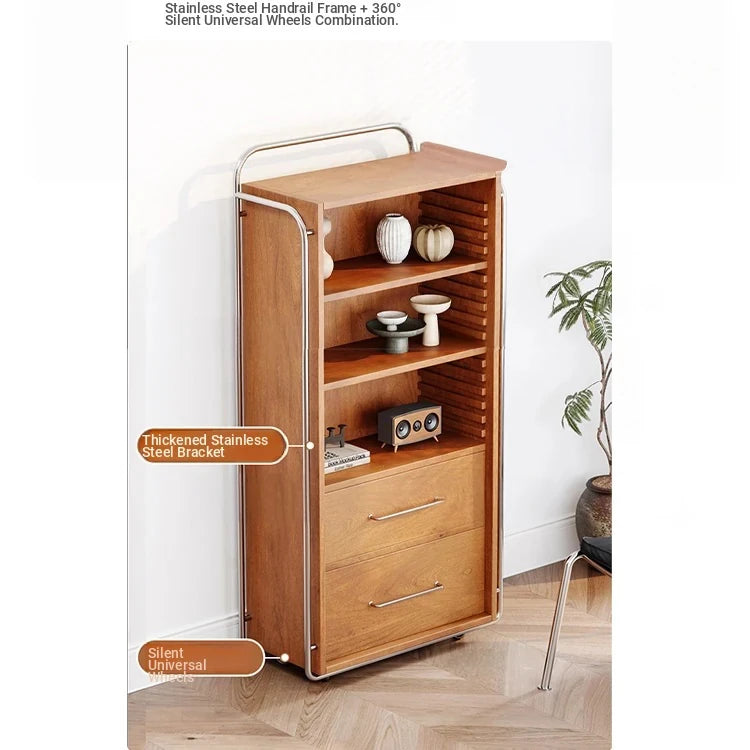 Elegant Ash Wood and Glass Cabinet with Stainless Steel Accents - Modern Home Storage Solution hmr-4800