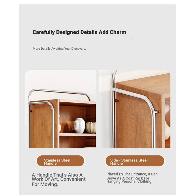 Elegant Ash Wood and Glass Cabinet with Stainless Steel Accents - Modern Home Storage Solution hmr-4800