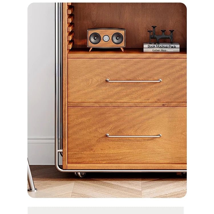 Elegant Ash Wood and Glass Cabinet with Stainless Steel Accents - Modern Home Storage Solution hmr-4800