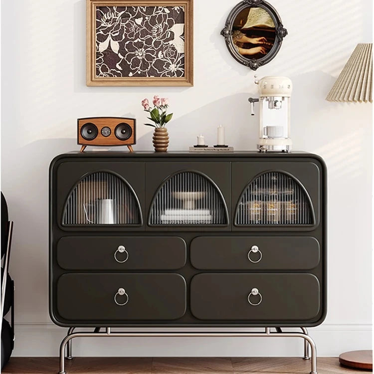 Chic Ash Wood Cabinet with Stainless Steel Frame and Glass Doors - Sleek Storage Solution for Modern Homes hmr-4802