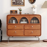 Chic Ash Wood Cabinet with Stainless Steel Frame and Glass Doors - Sleek Storage Solution for Modern Homes hmr-4802