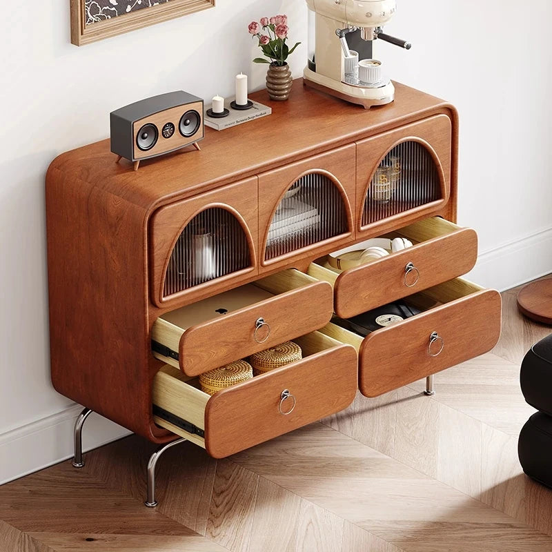 Chic Ash Wood Cabinet with Stainless Steel Frame and Glass Doors - Sleek Storage Solution for Modern Homes hmr-4802