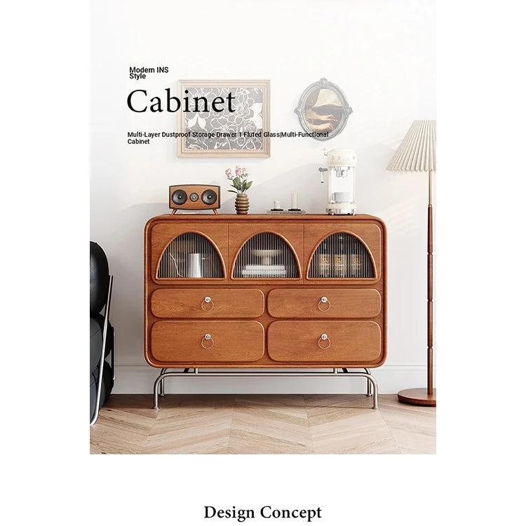 Chic Ash Wood Cabinet with Stainless Steel Frame and Glass Doors - Sleek Storage Solution for Modern Homes hmr-4802