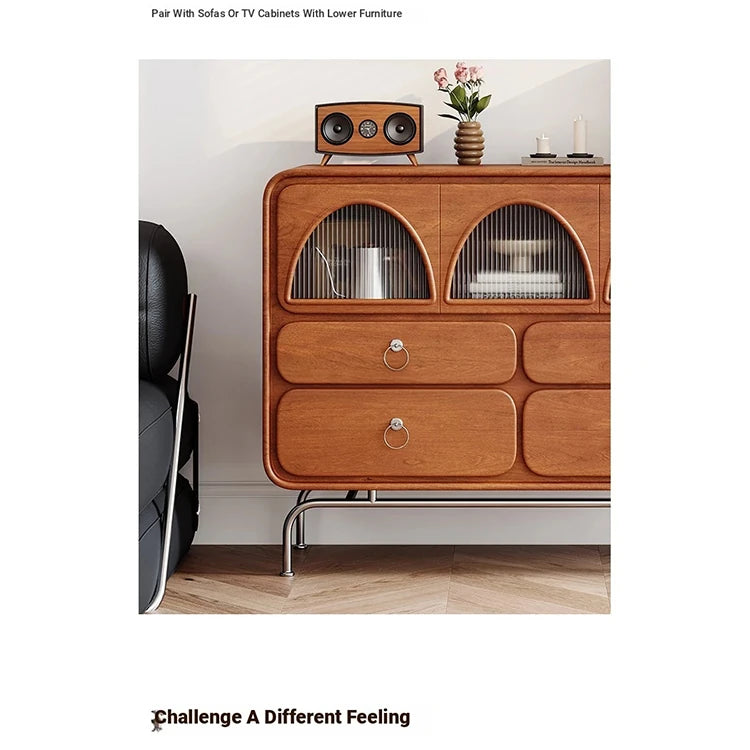 Chic Ash Wood Cabinet with Stainless Steel Frame and Glass Doors - Sleek Storage Solution for Modern Homes hmr-4802