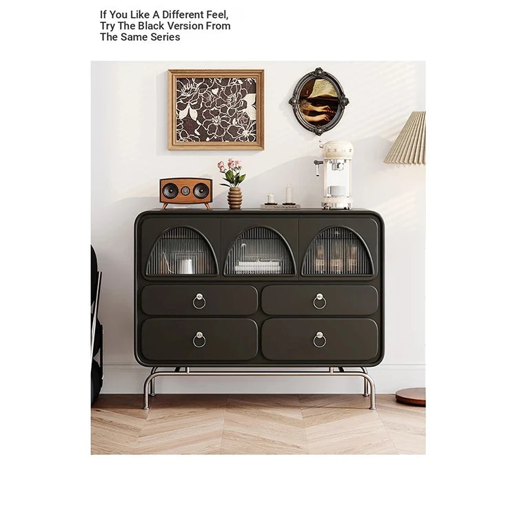 Chic Ash Wood Cabinet with Stainless Steel Frame and Glass Doors - Sleek Storage Solution for Modern Homes hmr-4802