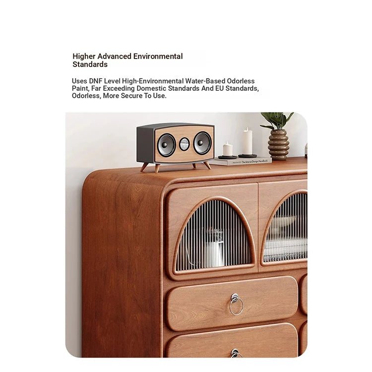 Chic Ash Wood Cabinet with Stainless Steel Frame and Glass Doors - Sleek Storage Solution for Modern Homes hmr-4802