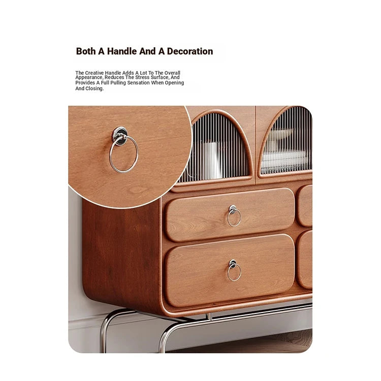 Chic Ash Wood Cabinet with Stainless Steel Frame and Glass Doors - Sleek Storage Solution for Modern Homes hmr-4802