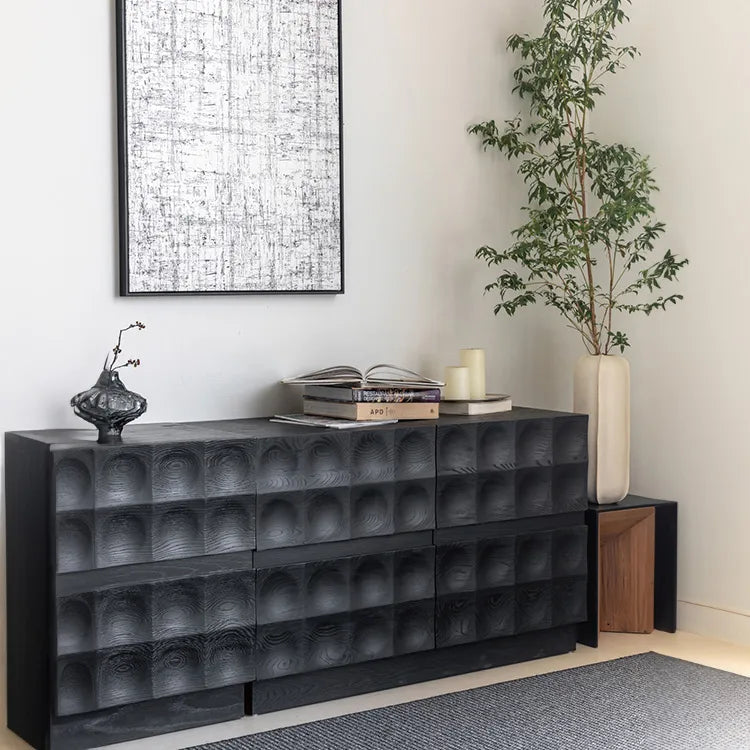 Modern Ash Wood Cabinet with 3D Texture – Stylish Storage hms-4052
