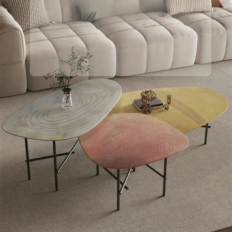 Stylish Sintered Stone Stainless Coffee Table Set – Modern Design with Artful Touch for Living Room Decor hmsf-4667