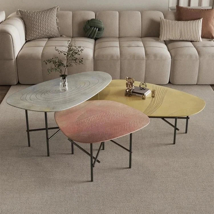 Stylish Sintered Stone Stainless Coffee Table Set – Modern Design with Artful Touch for Living Room Decor hmsf-4667
