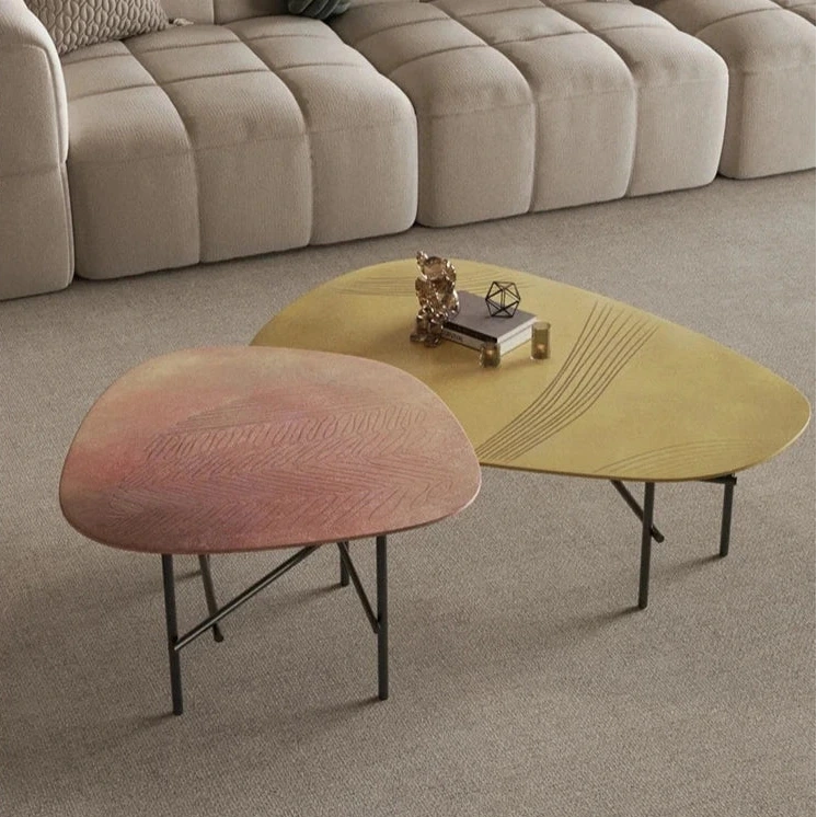 Stylish Sintered Stone Stainless Coffee Table Set – Modern Design with Artful Touch for Living Room Decor hmsf-4667