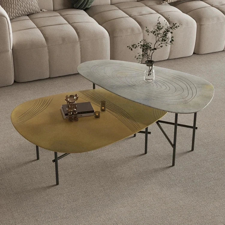 Stylish Sintered Stone Stainless Coffee Table Set – Modern Design with Artful Touch for Living Room Decor hmsf-4667