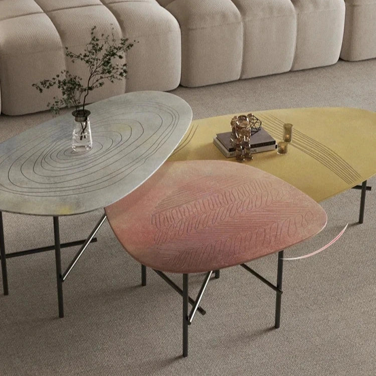 Stylish Sintered Stone Stainless Coffee Table Set – Modern Design with Artful Touch for Living Room Decor hmsf-4667