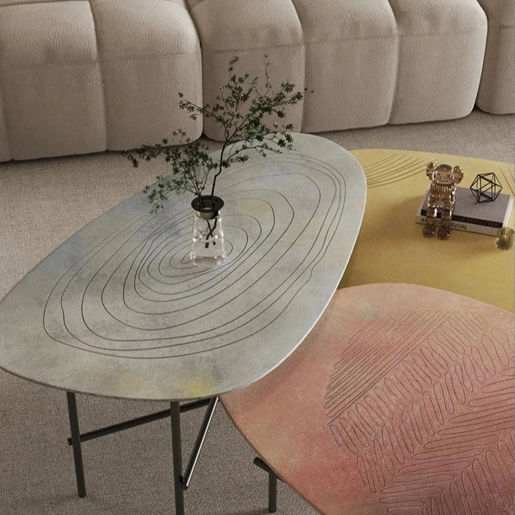 Stylish Sintered Stone Stainless Coffee Table Set – Modern Design with Artful Touch for Living Room Decor hmsf-4667
