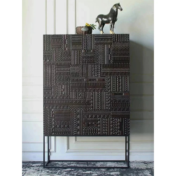 Stylish Ash Wood and Acrylic Cabinet with Unique Textured Design - Modern Storage Solution hmsf-4669