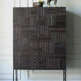Stylish Ash Wood and Acrylic Cabinet with Unique Textured Design - Modern Storage Solution hmsf-4669