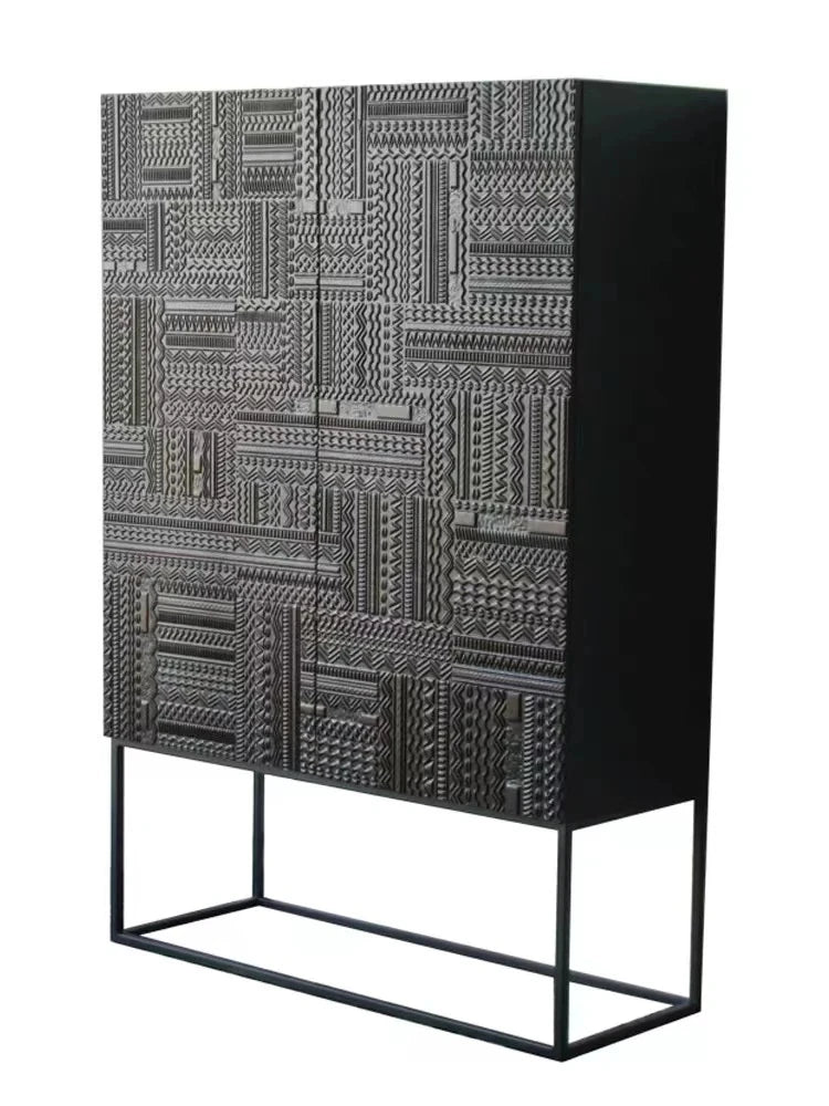 Stylish Ash Wood and Acrylic Cabinet with Unique Textured Design - Modern Storage Solution hmsf-4669