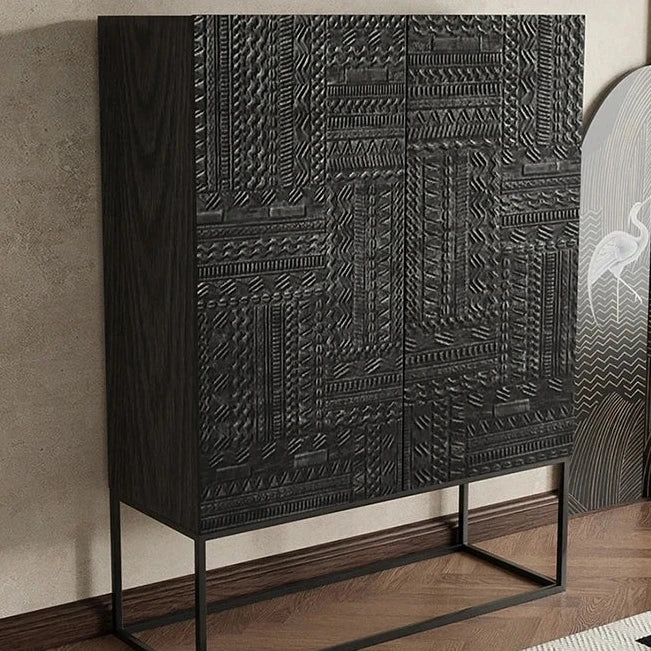 Stylish Ash Wood and Acrylic Cabinet with Unique Textured Design - Modern Storage Solution hmsf-4669