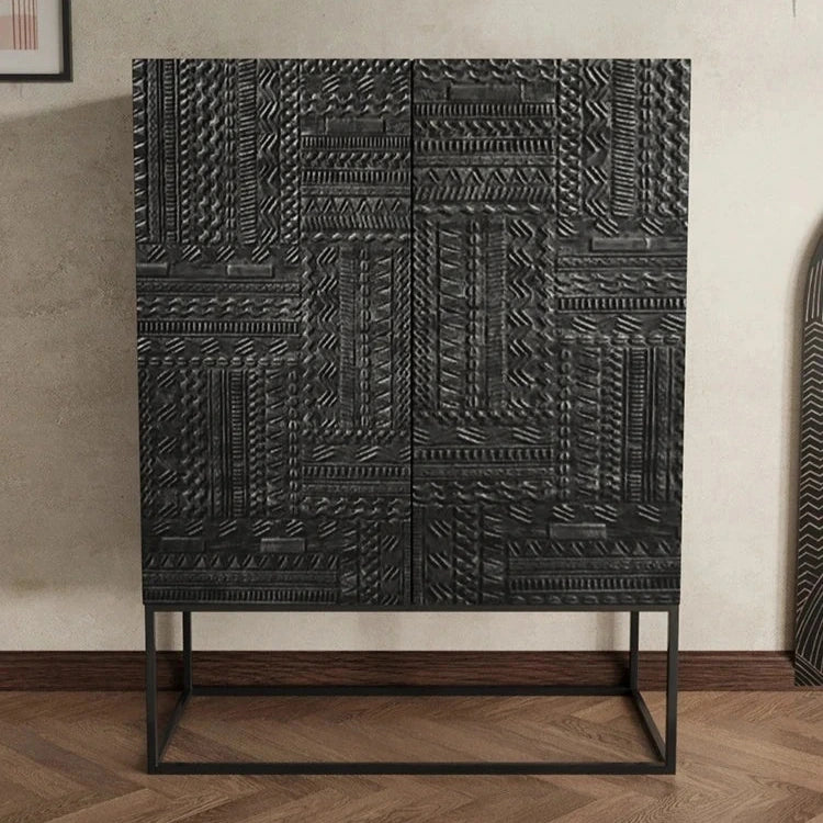 Stylish Ash Wood and Acrylic Cabinet with Unique Textured Design - Modern Storage Solution hmsf-4669