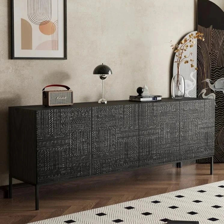 Stylish Solid Wood and Acrylic Cabinet with Unique Textured Design – Perfect for Modern Living Spaces hmsf-4670