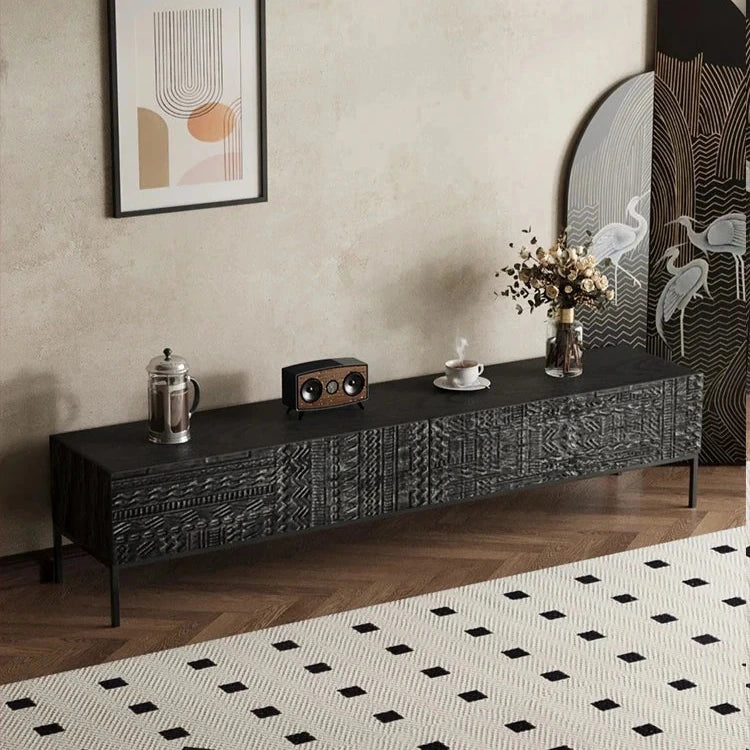 Elegant Solid Wood Acrylic TV Cabinet with Intricate Pattern Design - Modern Storage Solution for Living Room hmsf-4671