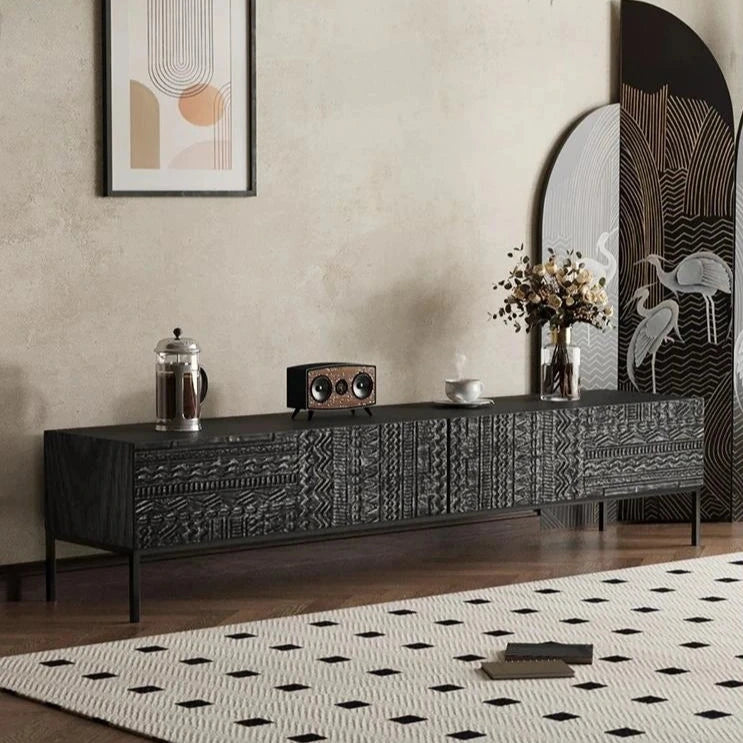 Elegant Solid Wood Acrylic TV Cabinet with Intricate Pattern Design - Modern Storage Solution for Living Room hmsf-4671