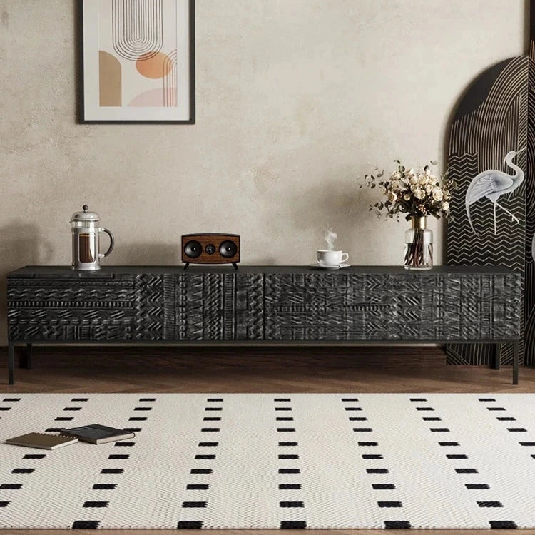 Elegant Solid Wood Acrylic TV Cabinet with Intricate Pattern Design - Modern Storage Solution for Living Room hmsf-4671
