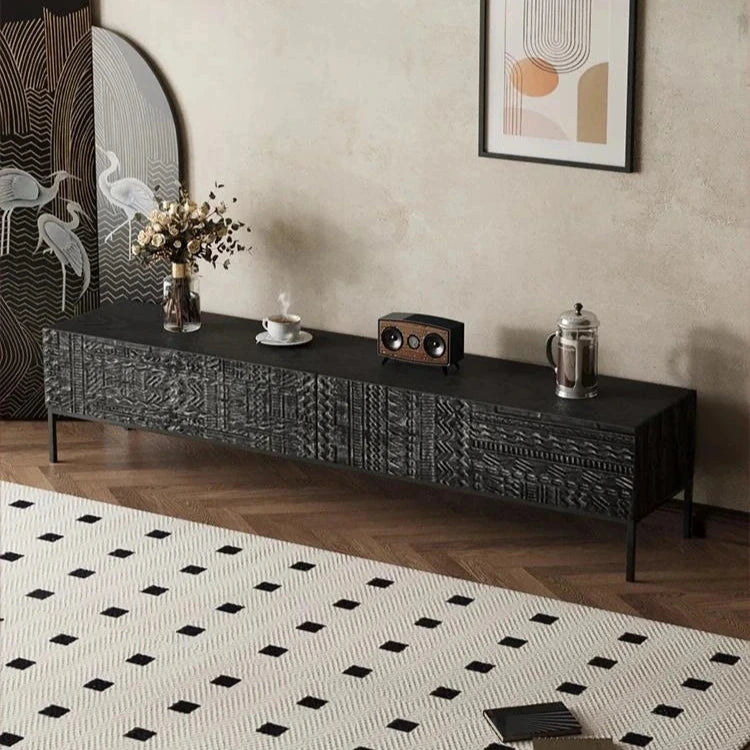 Elegant Solid Wood Acrylic TV Cabinet with Intricate Pattern Design - Modern Storage Solution for Living Room hmsf-4671
