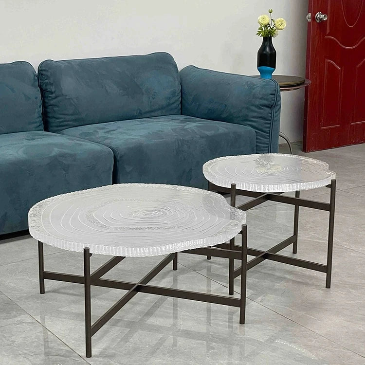 Stylish Acrylic Coffee Table Set with Unique Design - Modern Round Accent Tables for Living Room Decor hmsf-4672