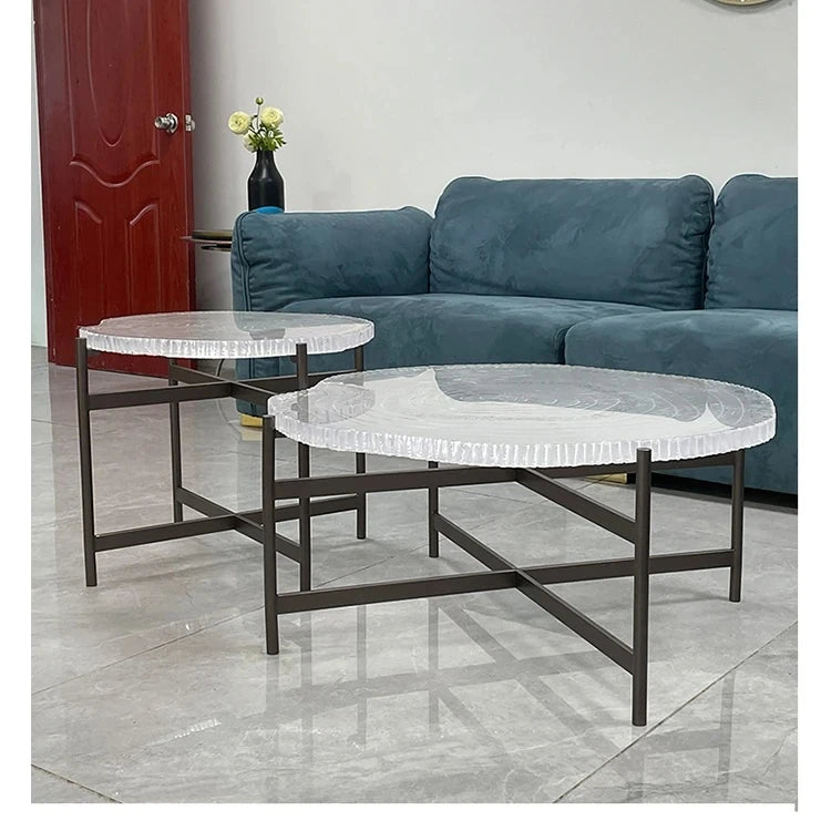 Stylish Acrylic Coffee Table Set with Unique Design - Modern Round Accent Tables for Living Room Decor hmsf-4672