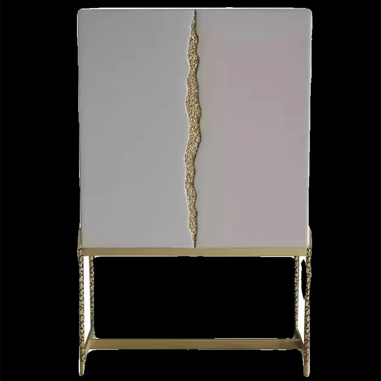 Stylish Ash Wood and Stainless Steel Cabinet with Elegant Gold Accents - Modern Storage Solution hmsf-4674