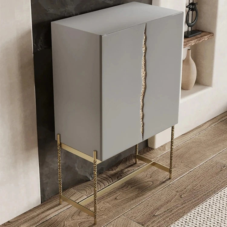 Stylish Ash Wood and Stainless Steel Cabinet with Elegant Gold Accents - Modern Storage Solution hmsf-4674
