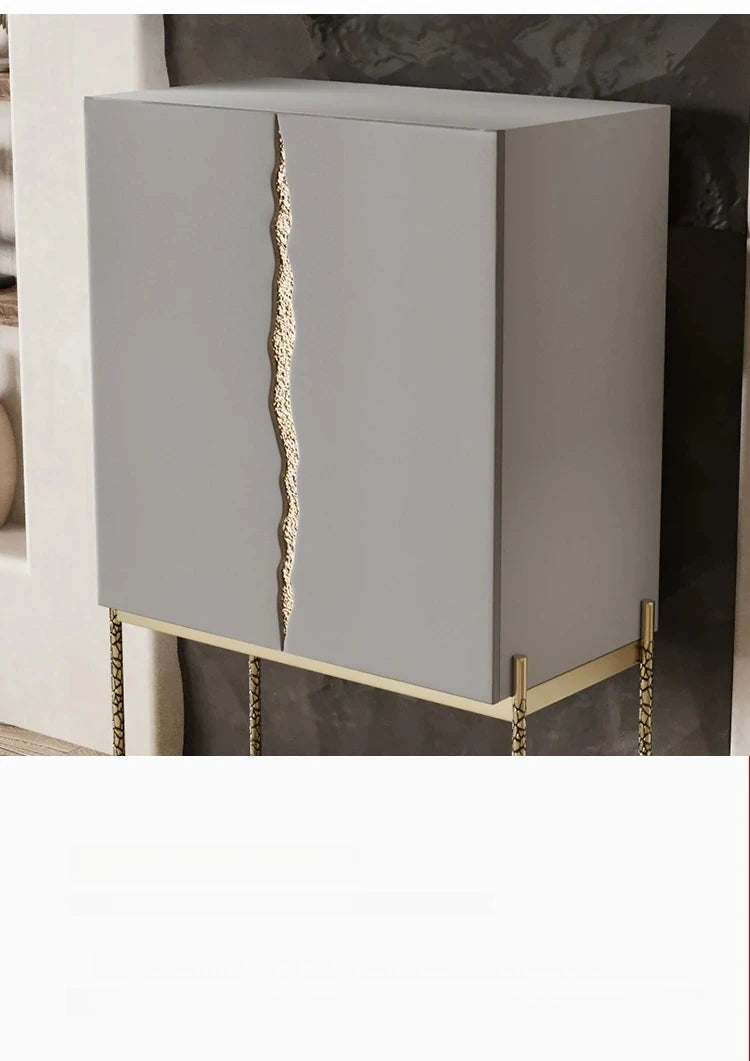 Stylish Ash Wood and Stainless Steel Cabinet with Elegant Gold Accents - Modern Storage Solution hmsf-4674