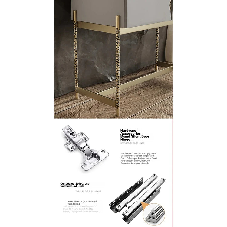 Stylish Ash Wood and Stainless Steel Cabinet with Elegant Gold Accents - Modern Storage Solution hmsf-4674